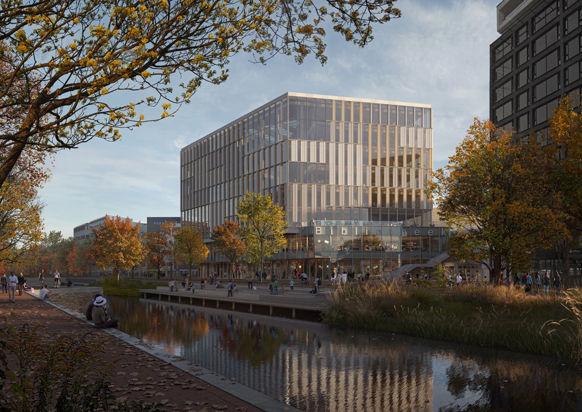 Buitenkant van het nieuwe Huis van Stad en Regio in Dordrecht, project van DGMR