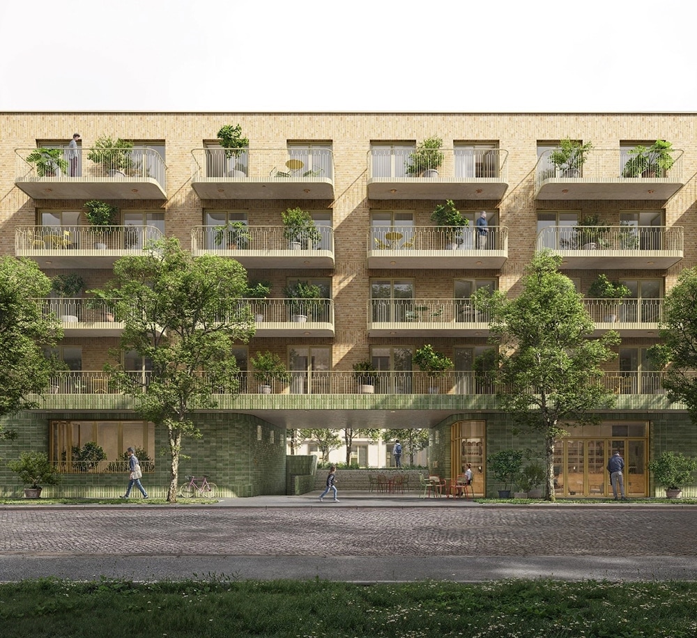 Impressie van het front van project Portico in Amsterdam