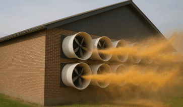 AI-beeld van geurverspreiding via stallen