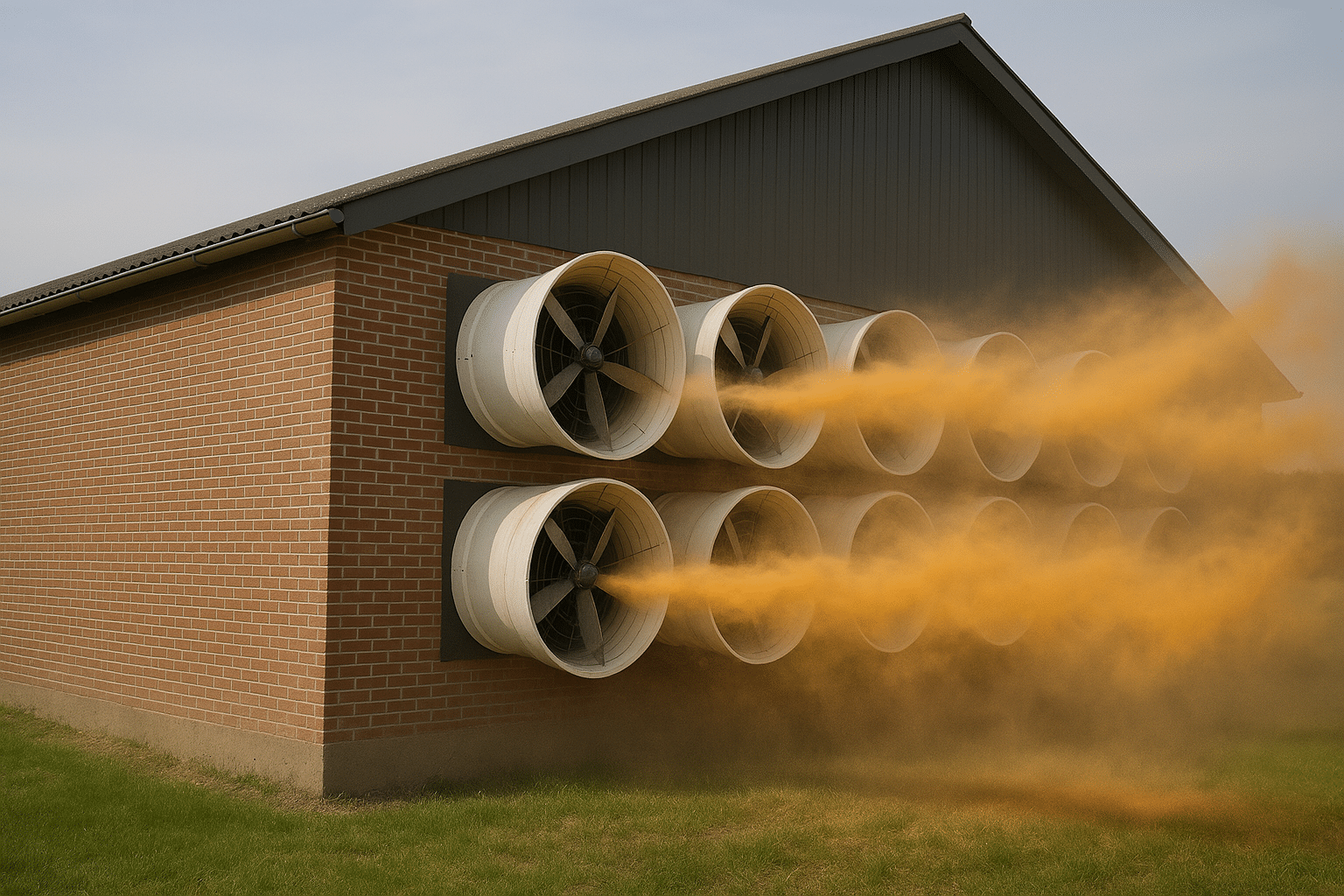 AI-beeld van geurverspreiding via stallen