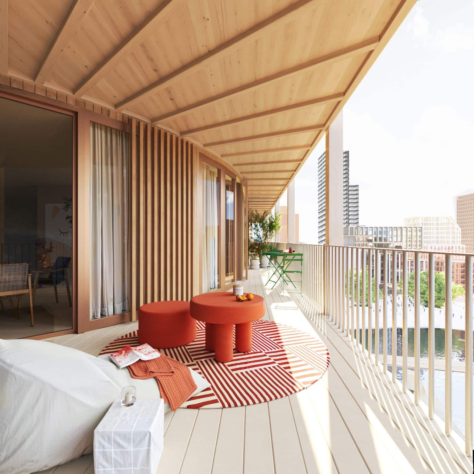 Balkon van gebouw Radius in Sluisbuurt Amsterdam